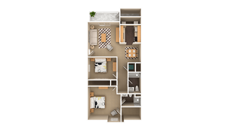 Floor plan for 2 beds, 2 baths, 987 sqft
